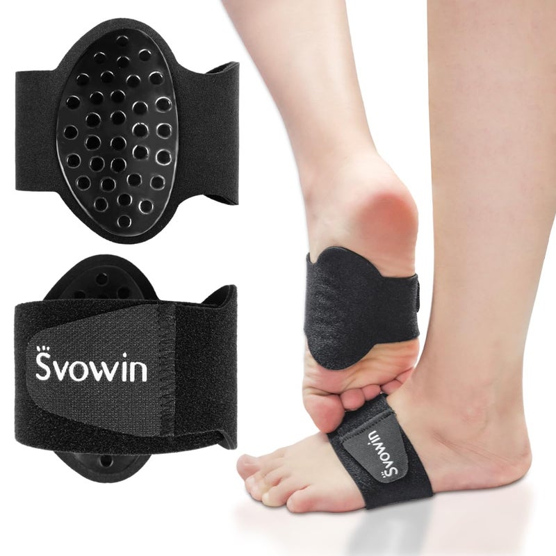 Svowin أكمام ضغط لدعم قوس Svowin للأقدام المسطحة، خطاف وحلقة قابلة للتعديل، دعامات التهاب اللفافة الأخمصية للأقواس الساقطة للجنسين، غلاف دعم قوس تقويم العظام لتخفيف آلام القدم المرتفعة - Image 1